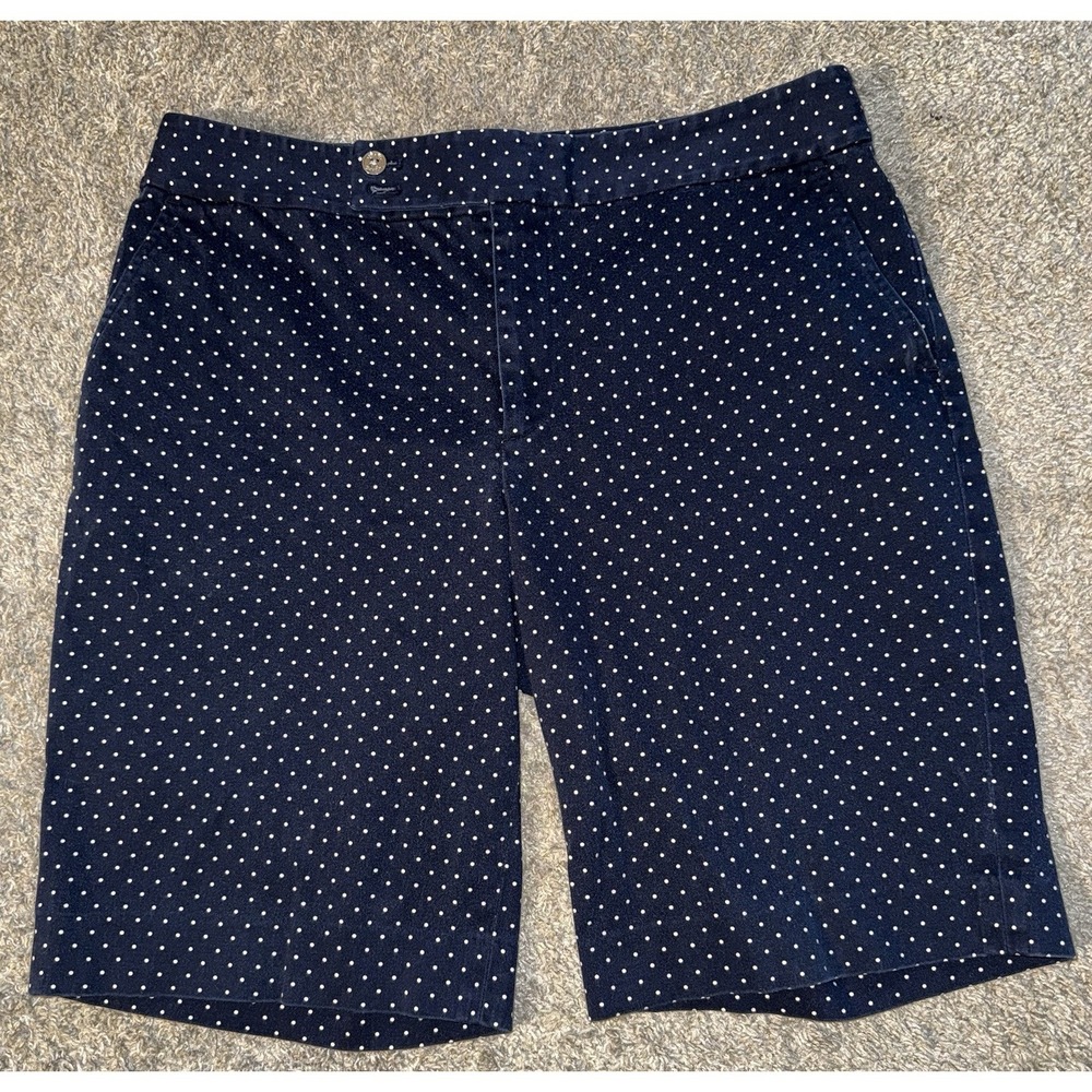 Chaps Women's Navy Blue Polka Dot Bermuda Shorts Stretch Size 12 Needs Button